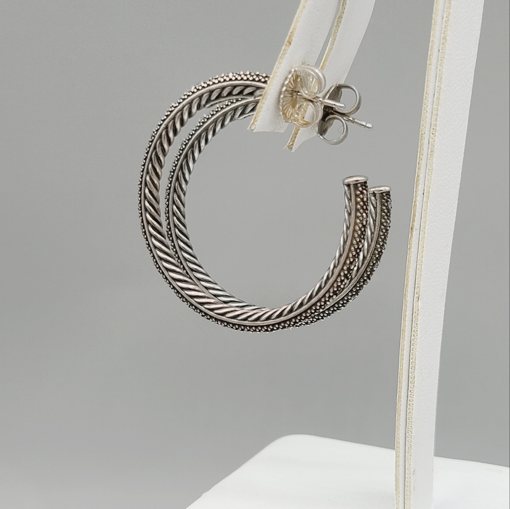 David Yurman Large Midnight Melange Hoop Earrings With Diamonds - Picture 6 of 12